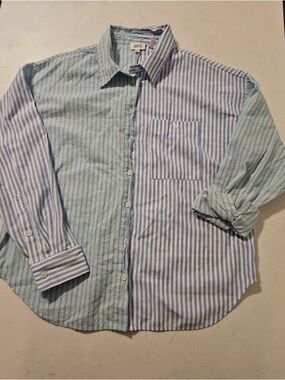 BKE Women's Boyfriend Two-Tone Light Blue Striped Button-Up Shirt